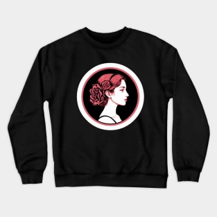 Pink, Black, and White Woman with Roses in Her Hair Crewneck Sweatshirt